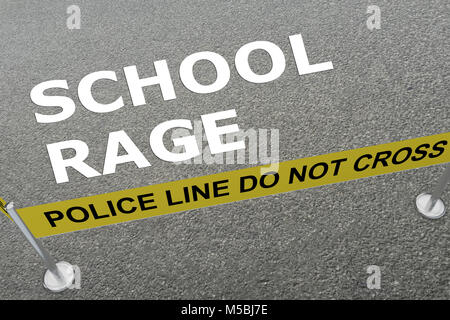 3D illustration of SCHOOL RAGE title on the ground in a police arena Stock Photo