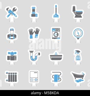 Plumbing Service Icons Sticker Set Stock Vector