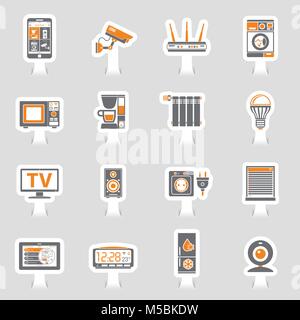 Smart House and internet of things sticker icons set Stock Vector