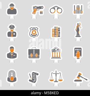 Crime and Punishment Icons Sticker Set Stock Vector