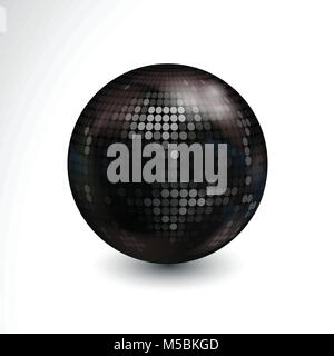 3D Illustration Of Black Disco Ball with Light Spots and Shadow Over White Background Stock Vector