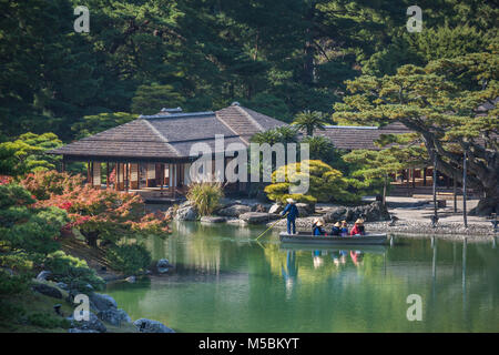 Ritsurin-koen garden, Takamatsu, Japan. A traditional path made from ...