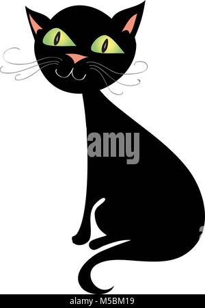 A cartoon stylized black cat with green eyes Stock Vector