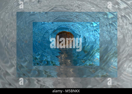 Surrealistic photo montage of a swimming pool with a drain and lit by the sunshine Stock Photo