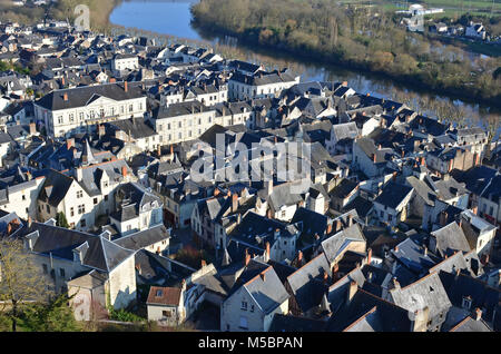 The slate roofs of the medieval town of Chinon on the banks of the river Vienne Stock Photo