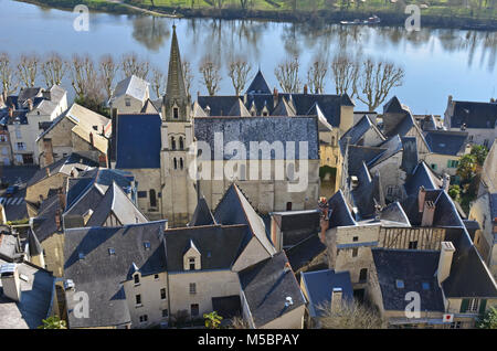 The medieval fortress town of Chinon on the banks of the river Vienne in France Stock Photo