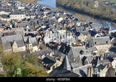 The slate roofs of the medieval fortress town of Chinon on the banks of the river Vienne, in France Stock Photo