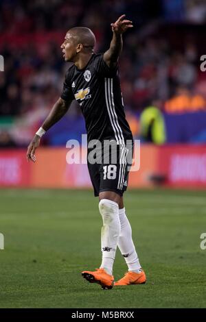 SEVILLE, SPAIN - FEBRUARY 21:  ASHLEY YOUNG of Manchester in action during the UEFA Champions League Round of 16 First Leg match between Sevilla FC and Manchester United at Estadio Ramon Sanchez Pizjuan on February 21, 2018 in Seville, Spain. (Photo by MB Media/Getty Images) Stock Photo