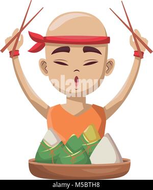 Chinese man eating rice Stock Vector