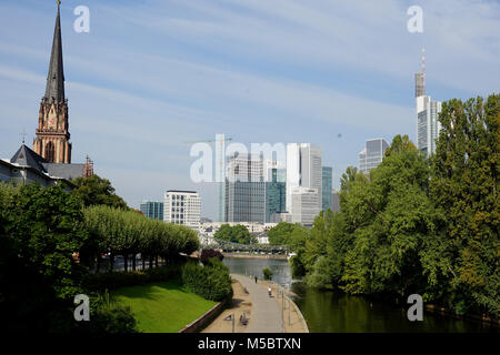 View from  the old bridge to the Main Island and Skyline, Frankfurt, Germany Stock Photo