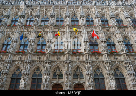 Decorative façade of the Leuven Town Hall (Stadhuis) - a landmark building in Leuven, Belgium Stock Photo