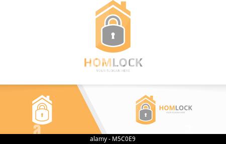 Vector lock and real estate logo combination. Safe and house symbol or icon. Unique padlock and rent logotype design template. Stock Vector