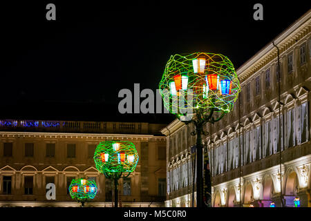 Turin, Italy, december 2017: christmas lights in piazza San Carlo, Turin, Italy Stock Photo