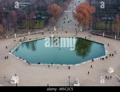 PARIS, FRANCE - CIRCA DECEMBER 2016: Aerial view from the ferris wheel of the Tuileries Garden pond. Stock Photo