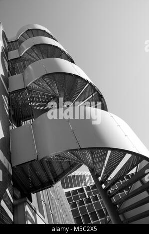 point of view metal spiral staircase Stock Photo