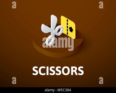 Scissors isometric icon, isolated on color background Stock Vector