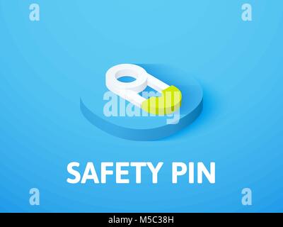 Safety pin isometric icon, isolated on color background Stock Vector