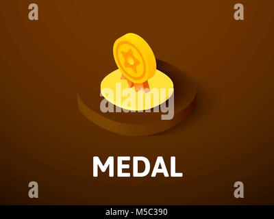 Medal isometric icon, isolated on color background Stock Vector