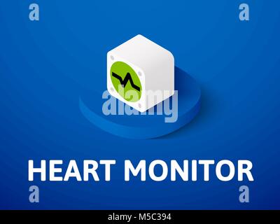 Heart monitor isometric icon, isolated on color background Stock Vector