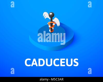 Caduceus isometric icon, isolated on color background Stock Vector