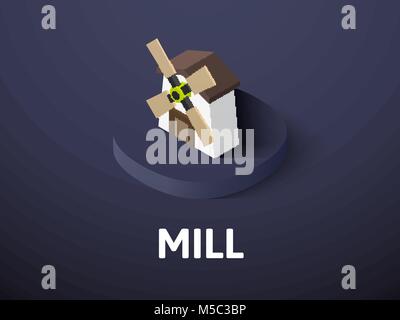 Mill isometric icon, isolated on color background Stock Vector