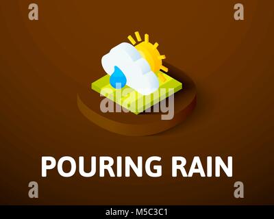 Pouring rain isometric icon, isolated on color background Stock Vector