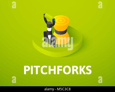 Pitchforks isometric icon, isolated on color background Stock Vector