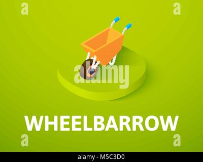 Wheelbarrow isometric icon, isolated on color background Stock Vector