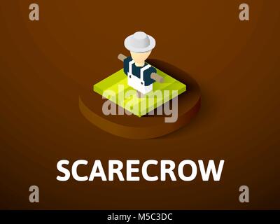 Scarecrow isometric icon, isolated on color background Stock Vector