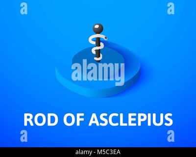 Rod of Asclepius isometric icon, isolated on color background Stock Vector