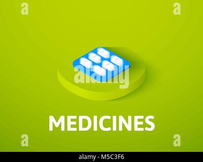 Medicines isometric icon, isolated on color background Stock Vector