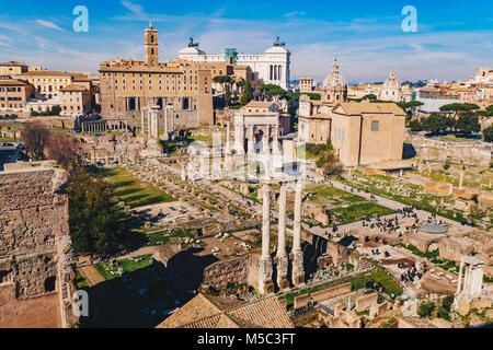 The Roman Forum (Foro Romano) and Roman ruins as seen from the Palatine Hill, Roma, Italy Stock Photo