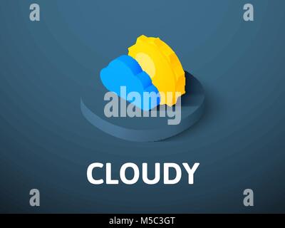 Cloudy isometric icon, isolated on color background Stock Vector
