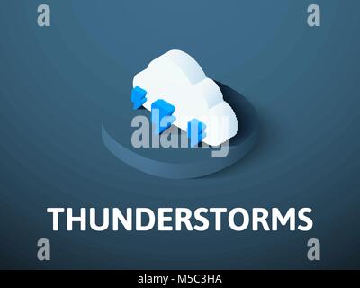 Thunderstorms isometric icon, isolated on color background Stock Vector