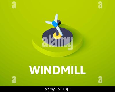 Windmill isometric icon, isolated on color background Stock Vector