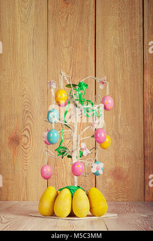 Easter tree on abstract background. eggs painted flowers, handmade Stock Photo