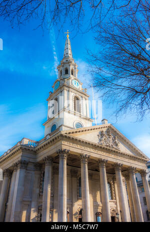 St Martin-in-the-fields church. Exterior of Grade I listed, 18th century Anglican parish church on Trafalgar Square, central London, England, UK. Stock Photo