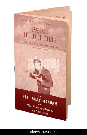 Booklet titled: Peace In Our Time by the Rev. Billy Graham, 1952 - Rev. Graham hosted the popular radio show Hour of Decision from 1950 to 1954. Stock Photo