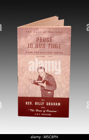 Booklet titled: Peace In Our Time by the Rev. Billy Graham, 1952 - Rev. Graham hosted the popular radio show Hour of Decision from 1950 to 1954. Stock Photo