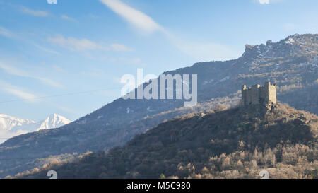 Ussel Castle in Valle d'Aosta, Italy. Built by Ebalo II of Challant in the mid 14th century Stock Photo