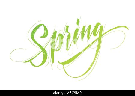 Spring handwritten lettering. Beautiful modern calligraphy. Isolated on white for easy use. Vector illustration Stock Vector