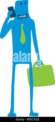 Cartoon illustration of businessman talking on mobile phone Stock Vector