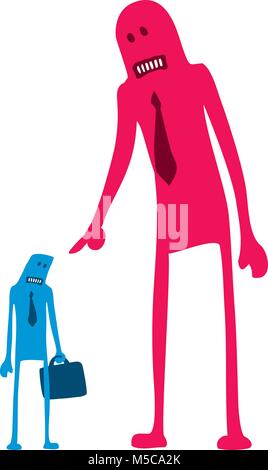 Cartoon illustration of huge boss yelling at small employee Stock Vector