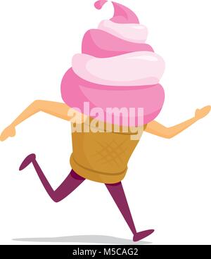 Cartoon illustration of ice cream cone on the run Stock Vector