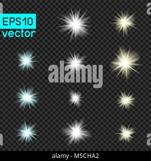 Lamps or star vector light set template on dark transparent background. Shiny flash lamp concept collection Stock Vector