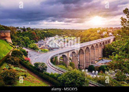 The picturesque medieval port of Dinan on the Rance Estuary, Brittany (Bretagne), France Stock Photo