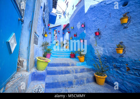 Colorful street in Chefchaouene Morocco Stock Photo