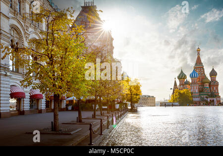 shopping mall and St. Basil's Cathedral on Red Square in Moscow, Russia Stock Photo