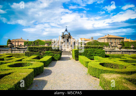 Viterbo symmetrical garden Bagnaia - Villa Lante in - Italy parterre italian hedge bush design Stock Photo