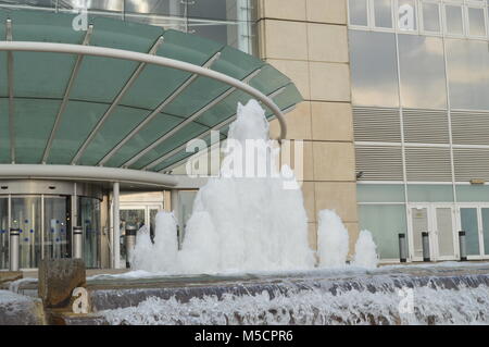 The main entrance with fountain to the Mall at Cribbs Causeway in late winter 2018. Bristol, UK Stock Photo